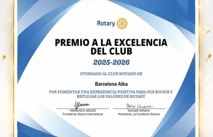 Diploma del Premio a la Excelencia del Club 2025-2026 otorgado al Rotary Club Barcelona Alba